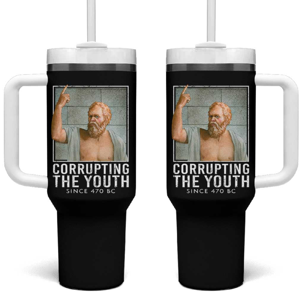 Funny Greek Philosophy Socrates Tumbler With Handle Corrupting The Youth Philosopher