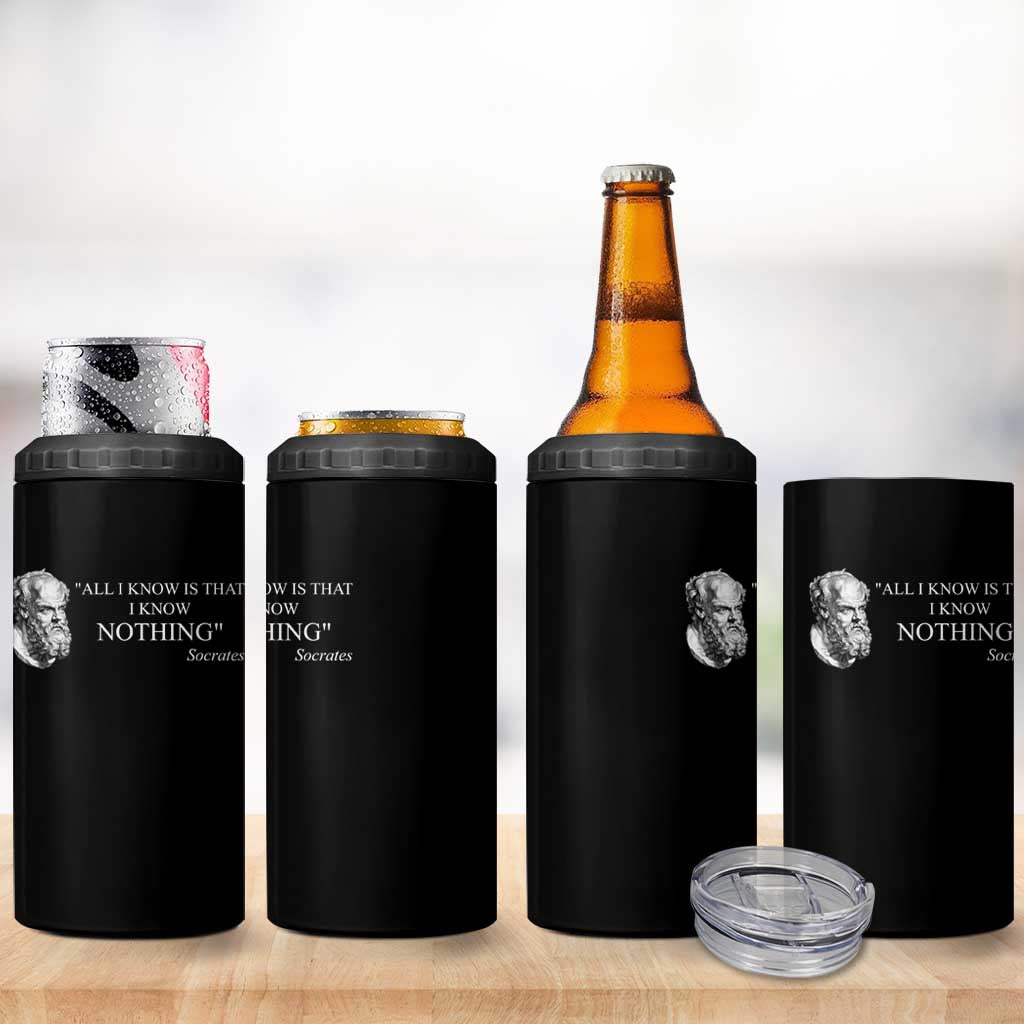 Greek Philosophy Socrates 4 in 1 Can Cooler Tumbler All I Know Is That I Know Nothing
