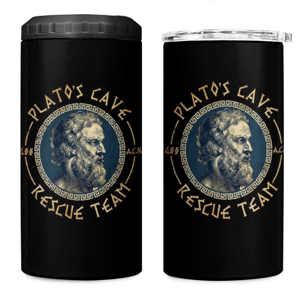 Greek Philosophy Plato 4 in 1 Can Cooler Tumbler Platos Cave Rescue Team