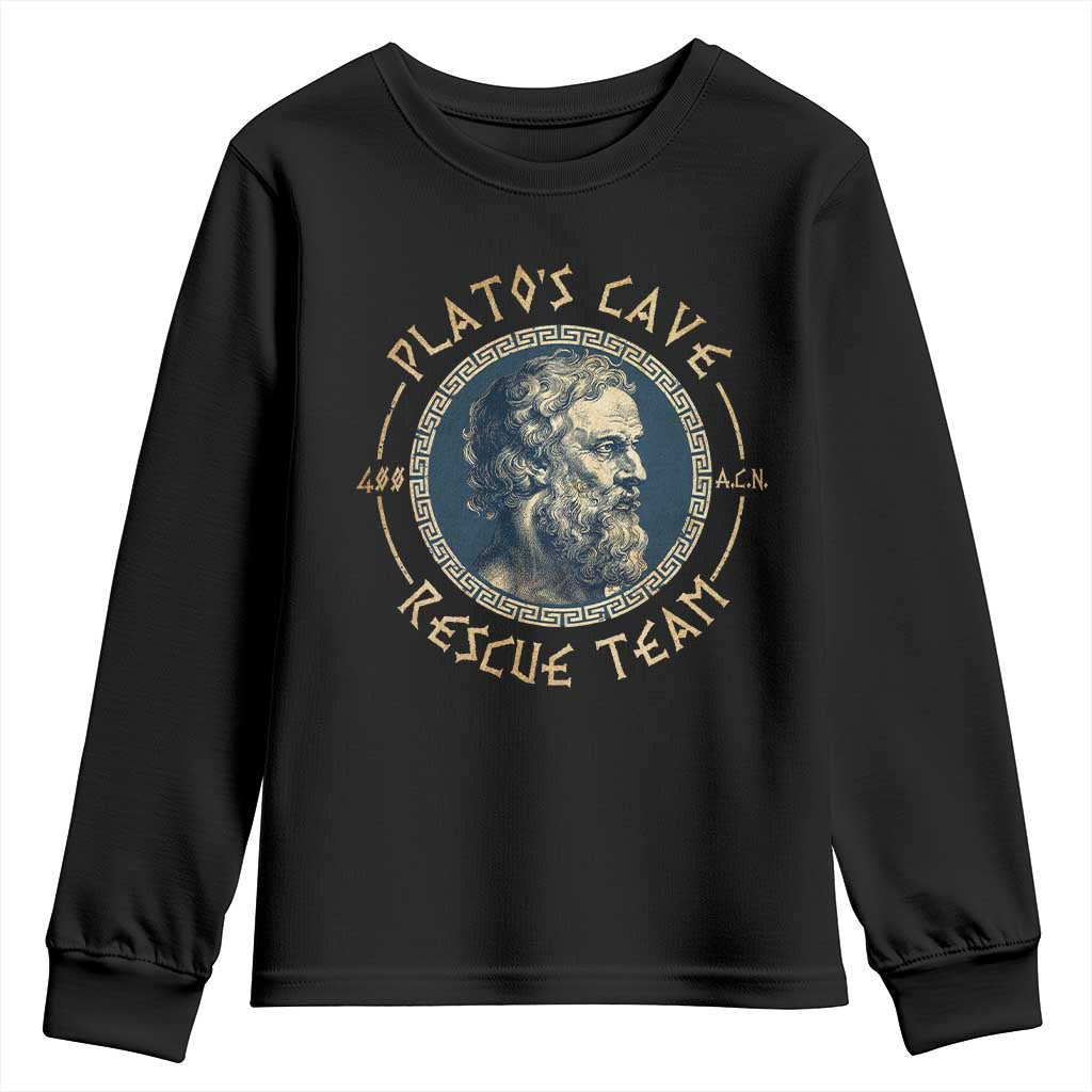 Greek Philosophy Plato Youth Sweatshirt Platos Cave Rescue Team