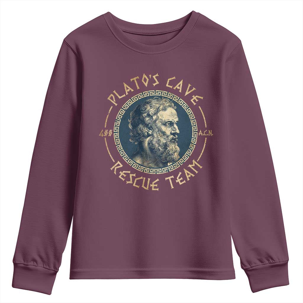 Greek Philosophy Plato Youth Sweatshirt Platos Cave Rescue Team