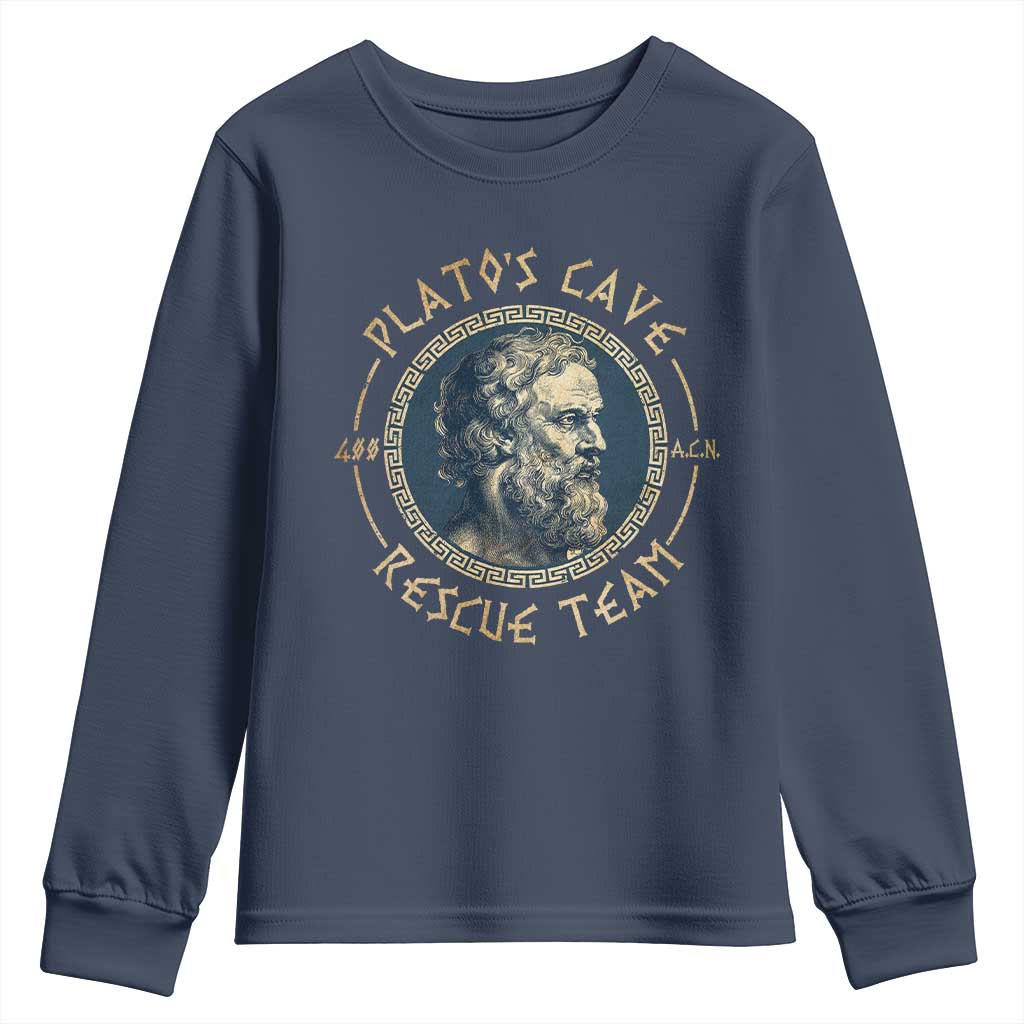 Greek Philosophy Plato Youth Sweatshirt Platos Cave Rescue Team