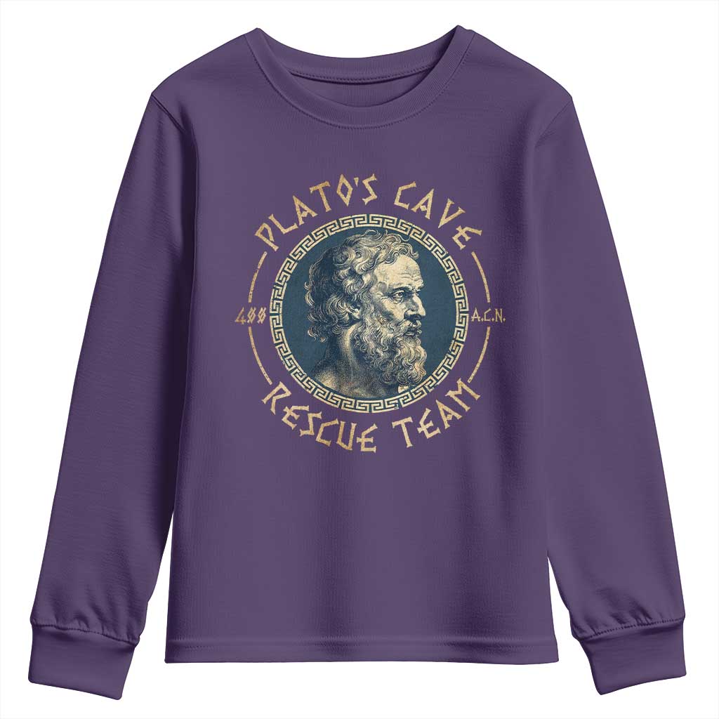 Greek Philosophy Plato Youth Sweatshirt Platos Cave Rescue Team