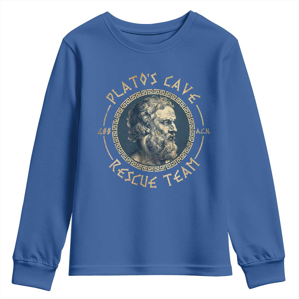 Greek Philosophy Plato Youth Sweatshirt Platos Cave Rescue Team