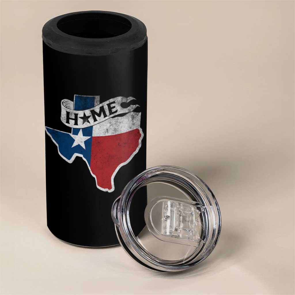 Texas Home State Map Distressed Flag 4 in 1 Can Cooler Tumbler
