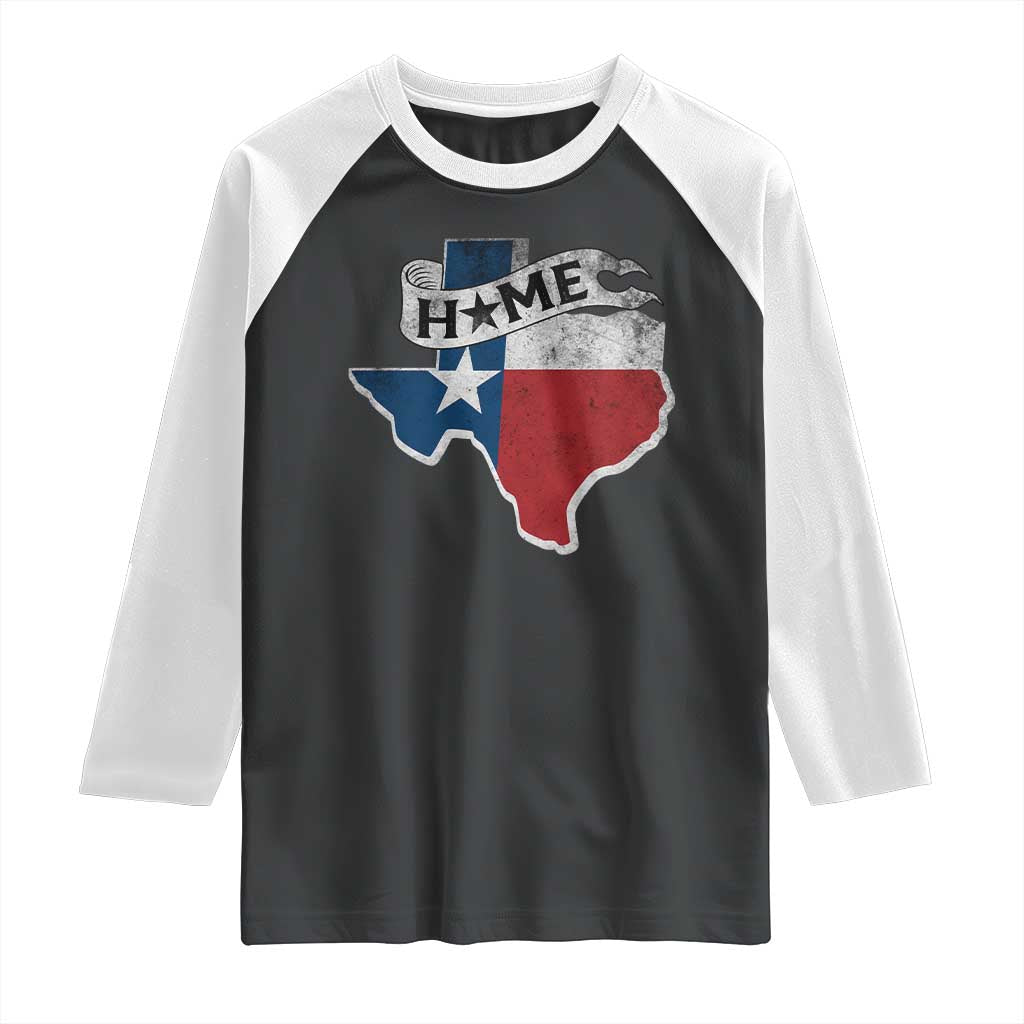 Texas Home State Map Distressed Flag Raglan Shirt