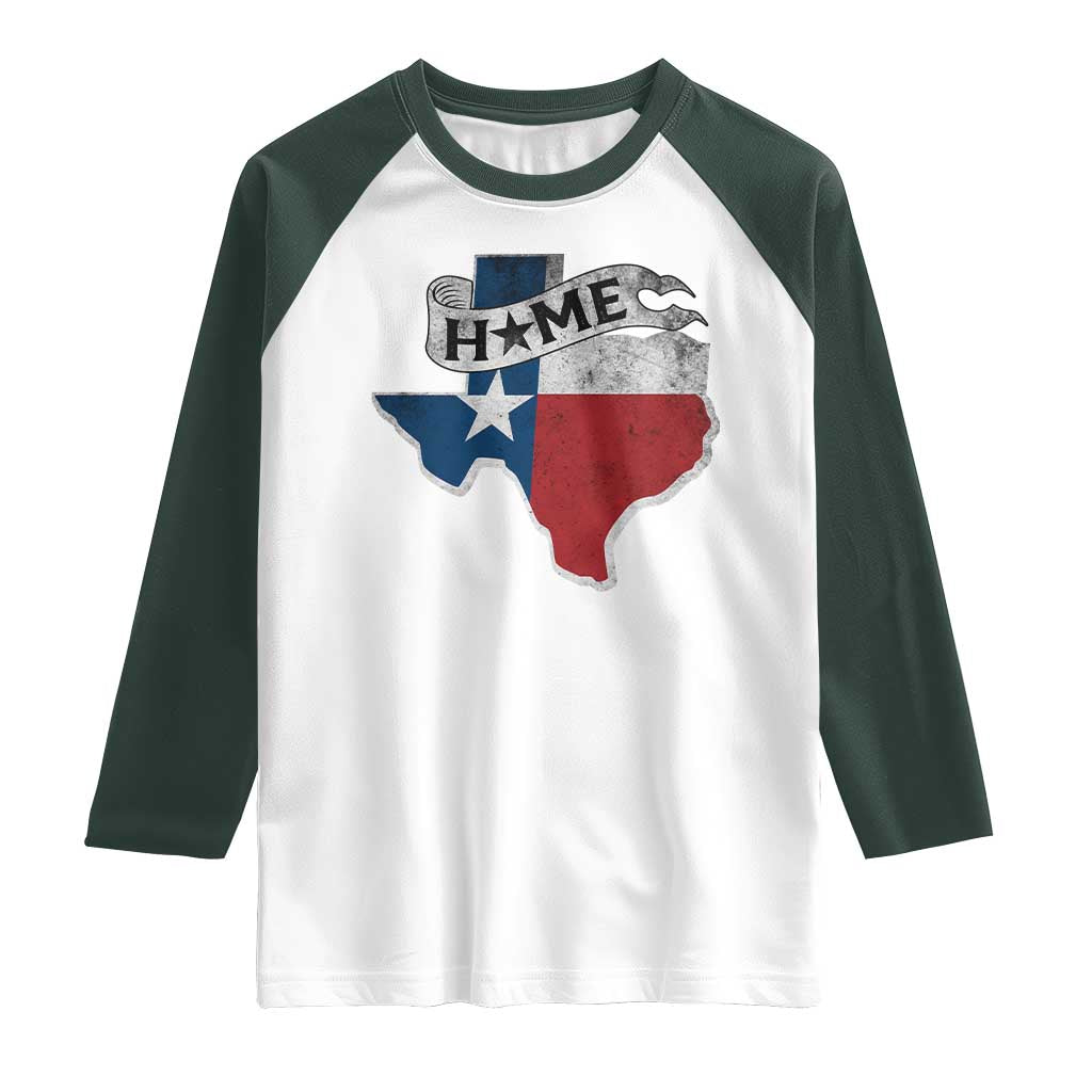 Texas Home State Map Distressed Flag Raglan Shirt