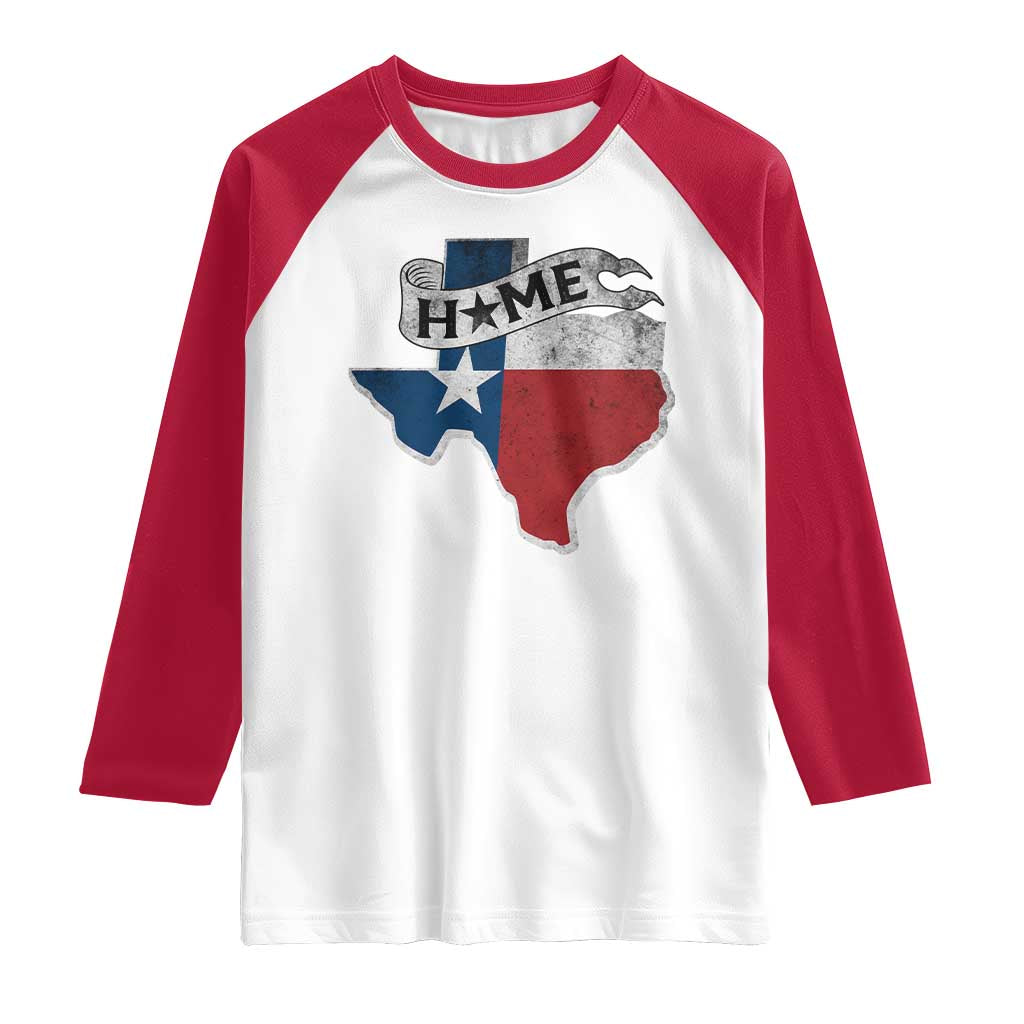Texas Home State Map Distressed Flag Raglan Shirt