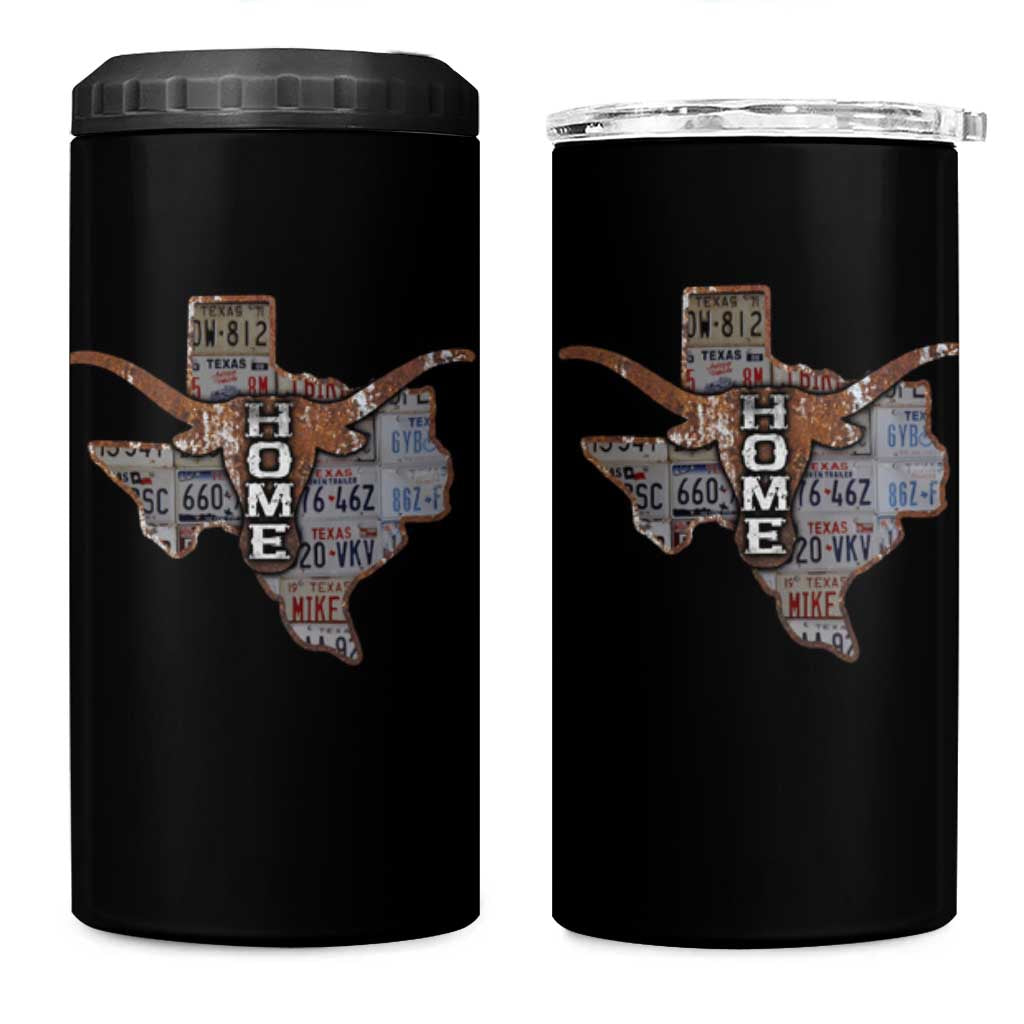 Texas Home 4 in 1 Can Cooler Tumbler Vintage State Map TX Longhorn
