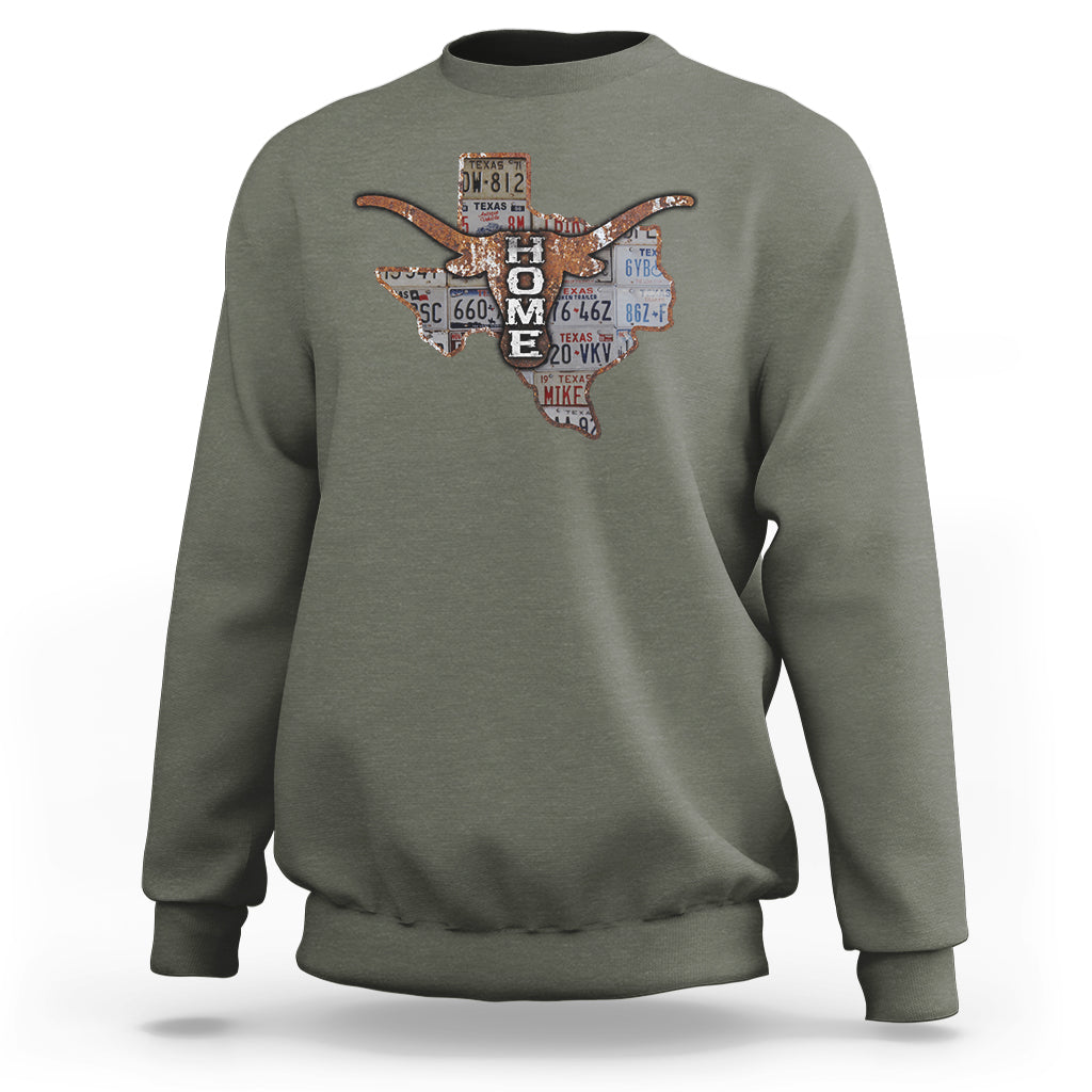 Texas Home Sweatshirt Vintage State Map TX Longhorn - Wonder Print Shop