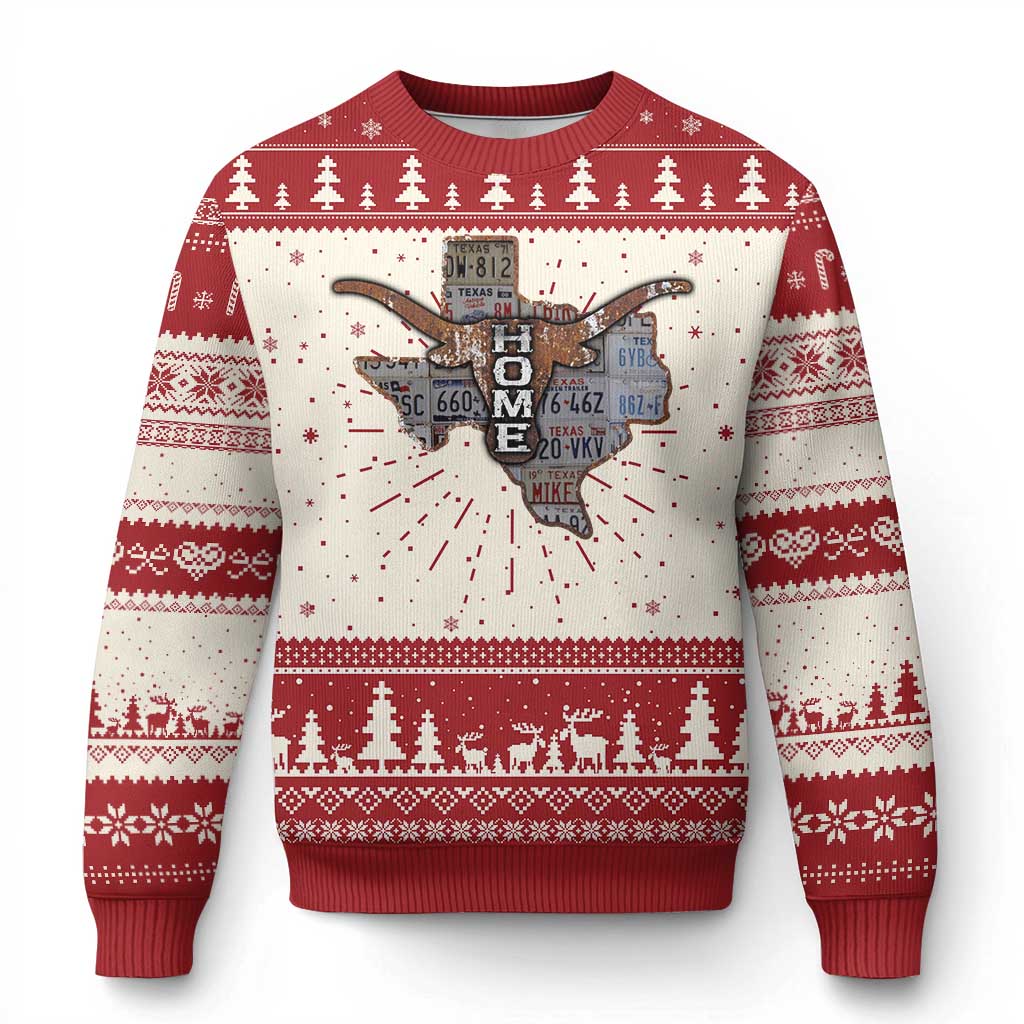 Texas Home Ugly Christmas Sweater Vintage State Map TX Longhorn - Wonder Print Shop