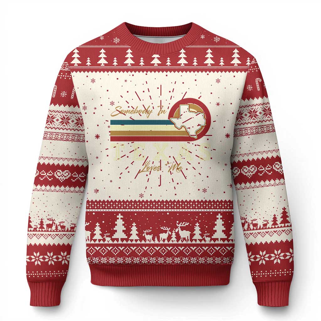 Retro Somebody In Texas Loves Me Ugly Christmas Sweater - Wonder Print Shop