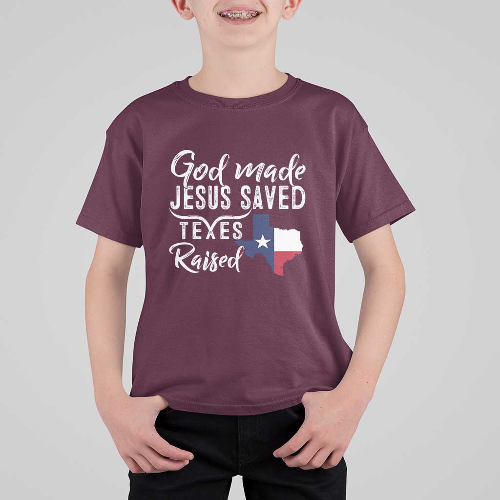 God Made Jesus Saved Texas Raised T Shirt For Kid - Wonder Print Shop