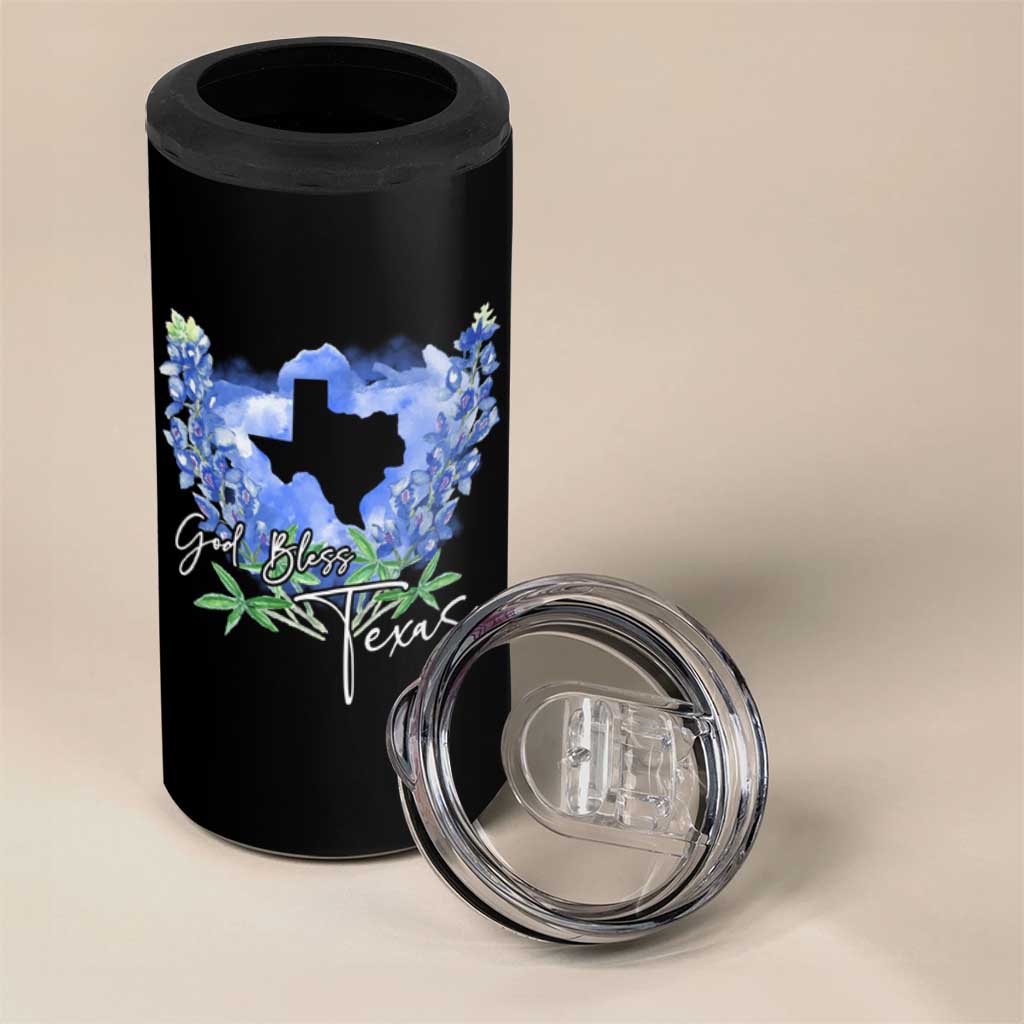 God Bless Texas Bluebonnet 4 in 1 Can Cooler Tumbler