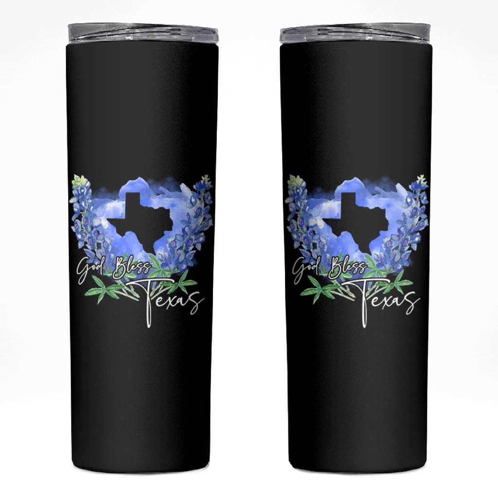 God Bless Texas Bluebonnet Skinny Tumbler