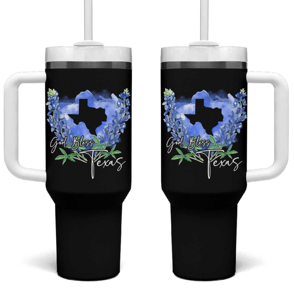 God Bless Texas Bluebonnet Tumbler With Handle
