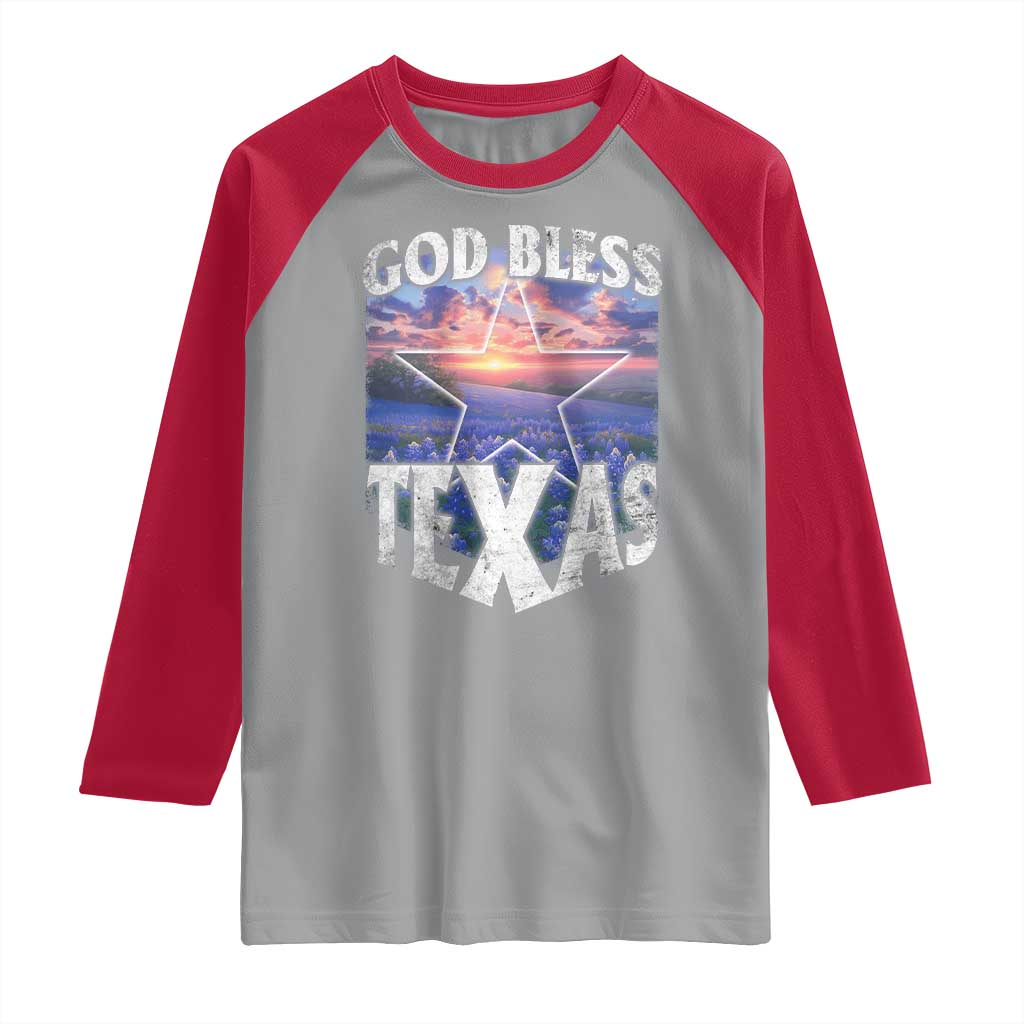 Bluebonnet Field God Bless Texas Raglan Shirt