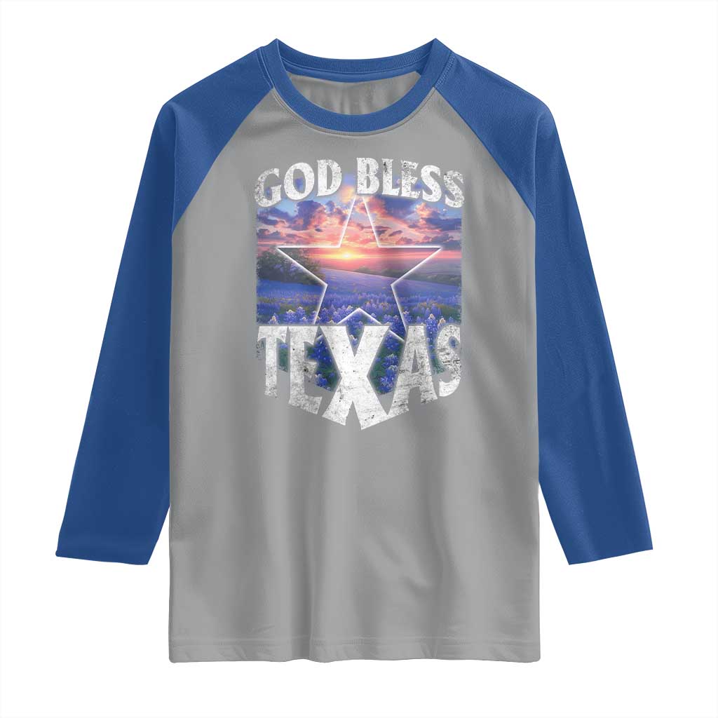Bluebonnet Field God Bless Texas Raglan Shirt