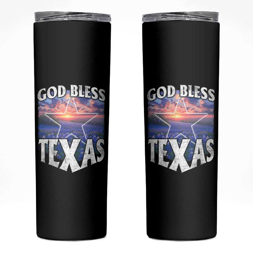 Bluebonnet Field God Bless Texas Skinny Tumbler