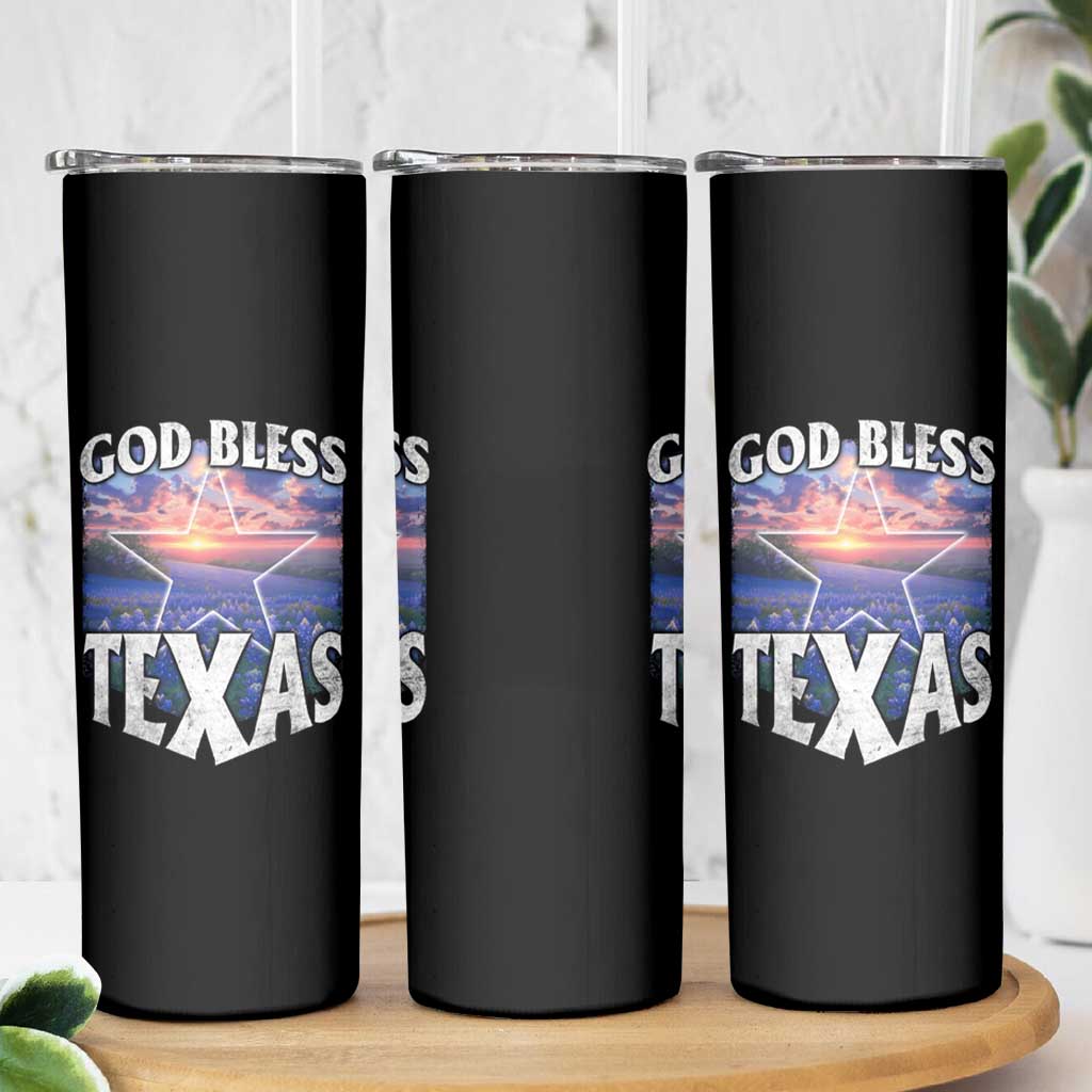 Bluebonnet Field God Bless Texas Skinny Tumbler