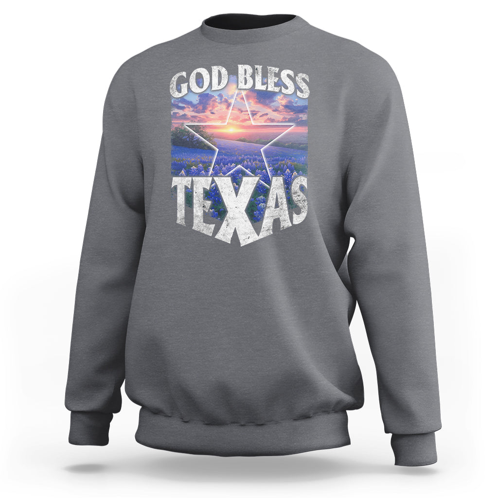 Bluebonnet Field God Bless Texas Sweatshirt - Wonder Print Shop