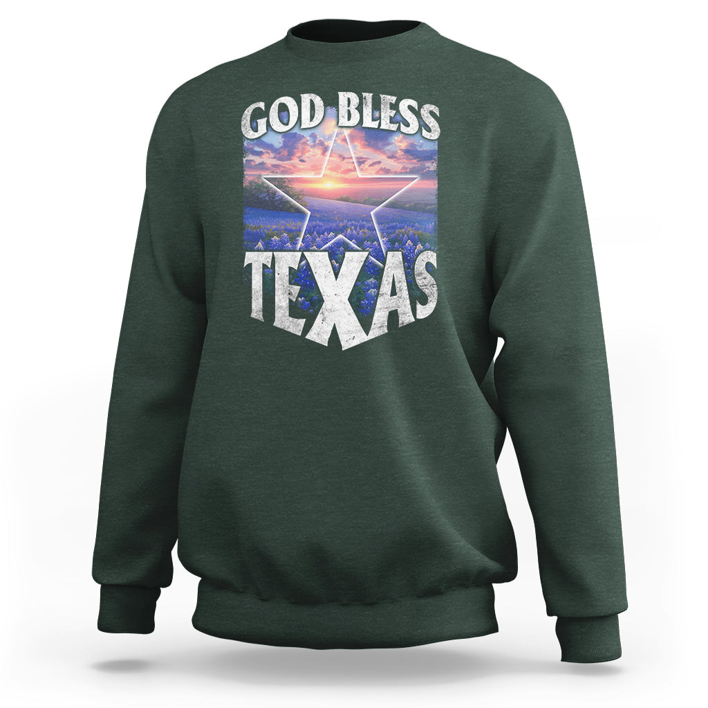 Bluebonnet Field God Bless Texas Sweatshirt - Wonder Print Shop
