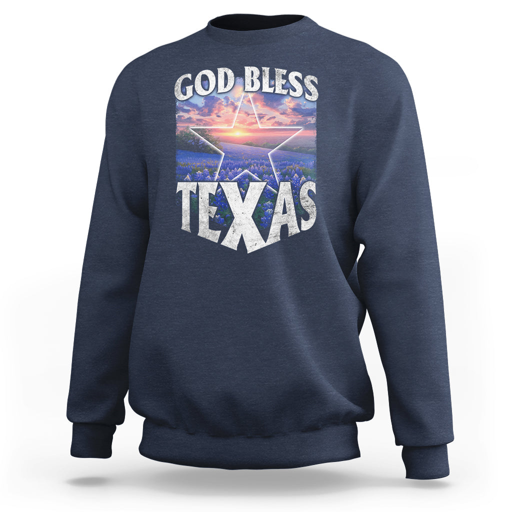 Bluebonnet Field God Bless Texas Sweatshirt - Wonder Print Shop