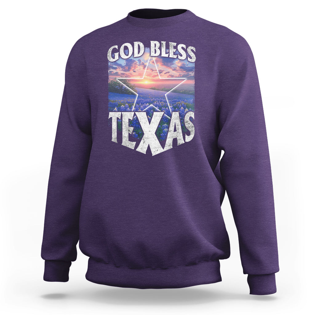 Bluebonnet Field God Bless Texas Sweatshirt - Wonder Print Shop
