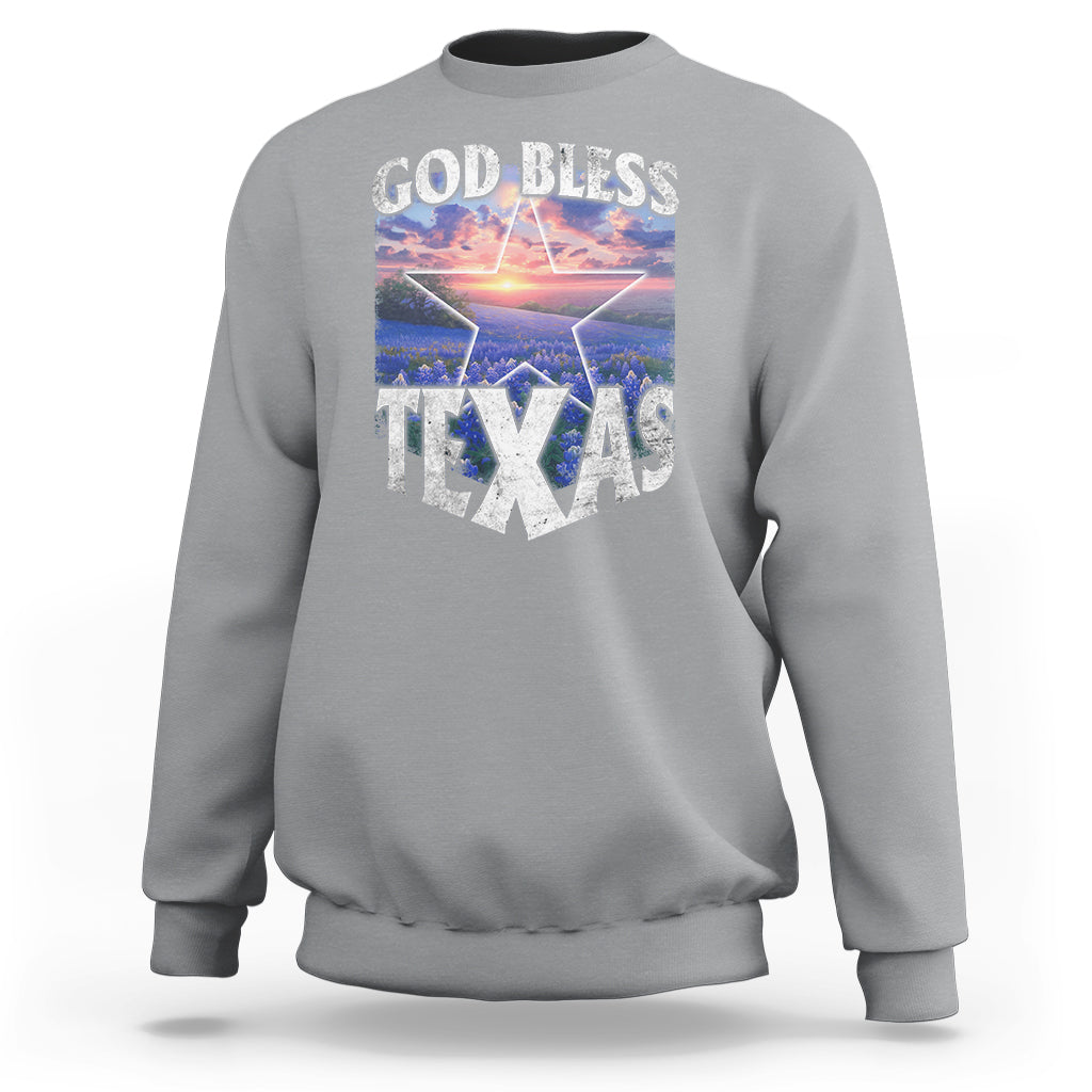 Bluebonnet Field God Bless Texas Sweatshirt - Wonder Print Shop