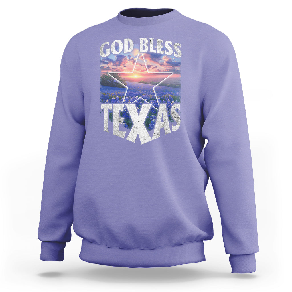 Bluebonnet Field God Bless Texas Sweatshirt - Wonder Print Shop