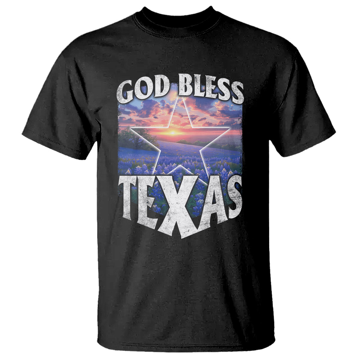 Bluebonnet Field God Bless Texas T Shirt - Wonder Print Shop