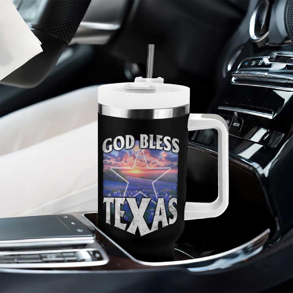 Bluebonnet Field God Bless Texas Tumbler With Handle