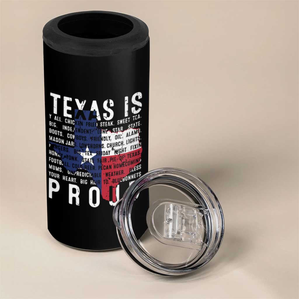 Texas 4 in 1 Can Cooler Tumbler Proud Taxan List Of Words That Describe Texas