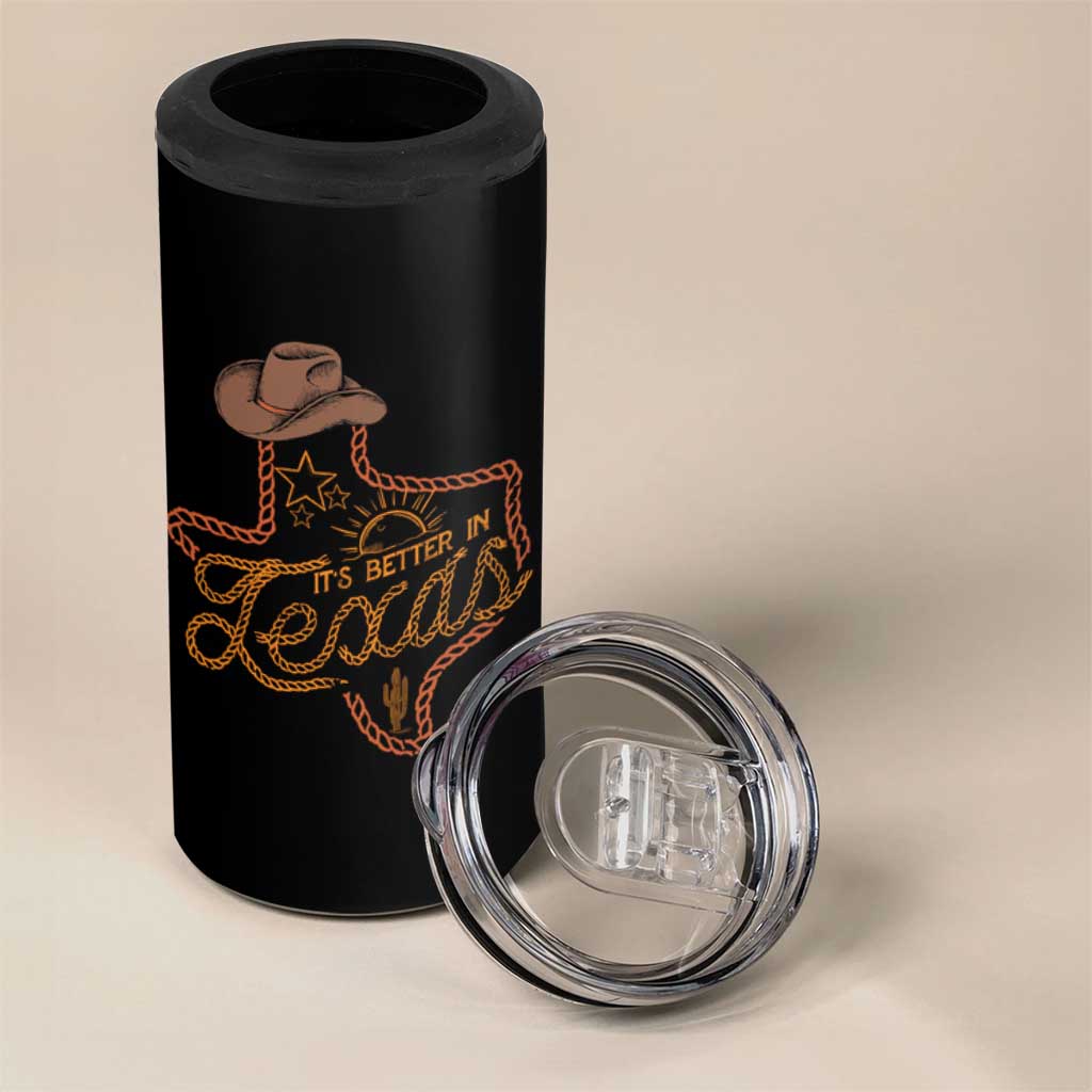 It's Better In Texas Retro Western Cowboy 4 in 1 Can Cooler Tumbler