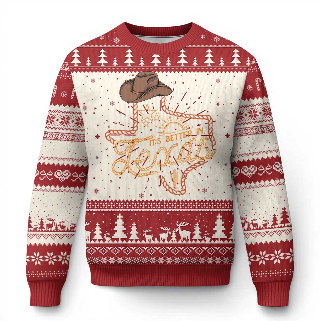 It's Better In Texas Retro Western Cowboy Ugly Christmas Sweater - Wonder Print Shop