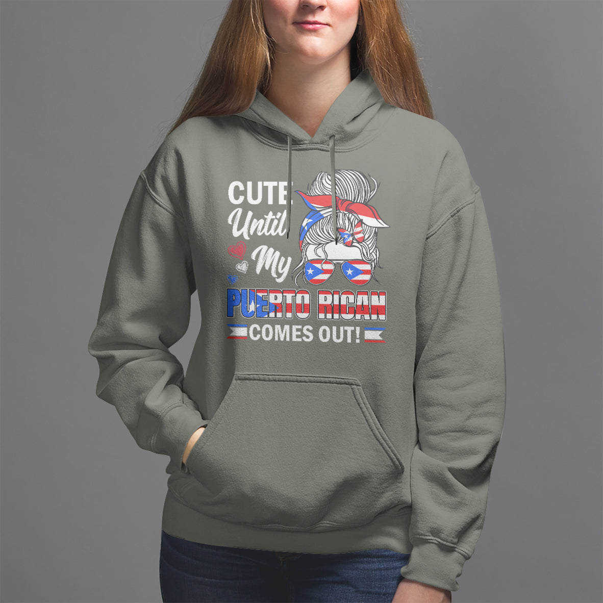 Cute Until My Puerto Rican Comes Out Messy Bun Women Girl Hoodie - Wonder Print Shop