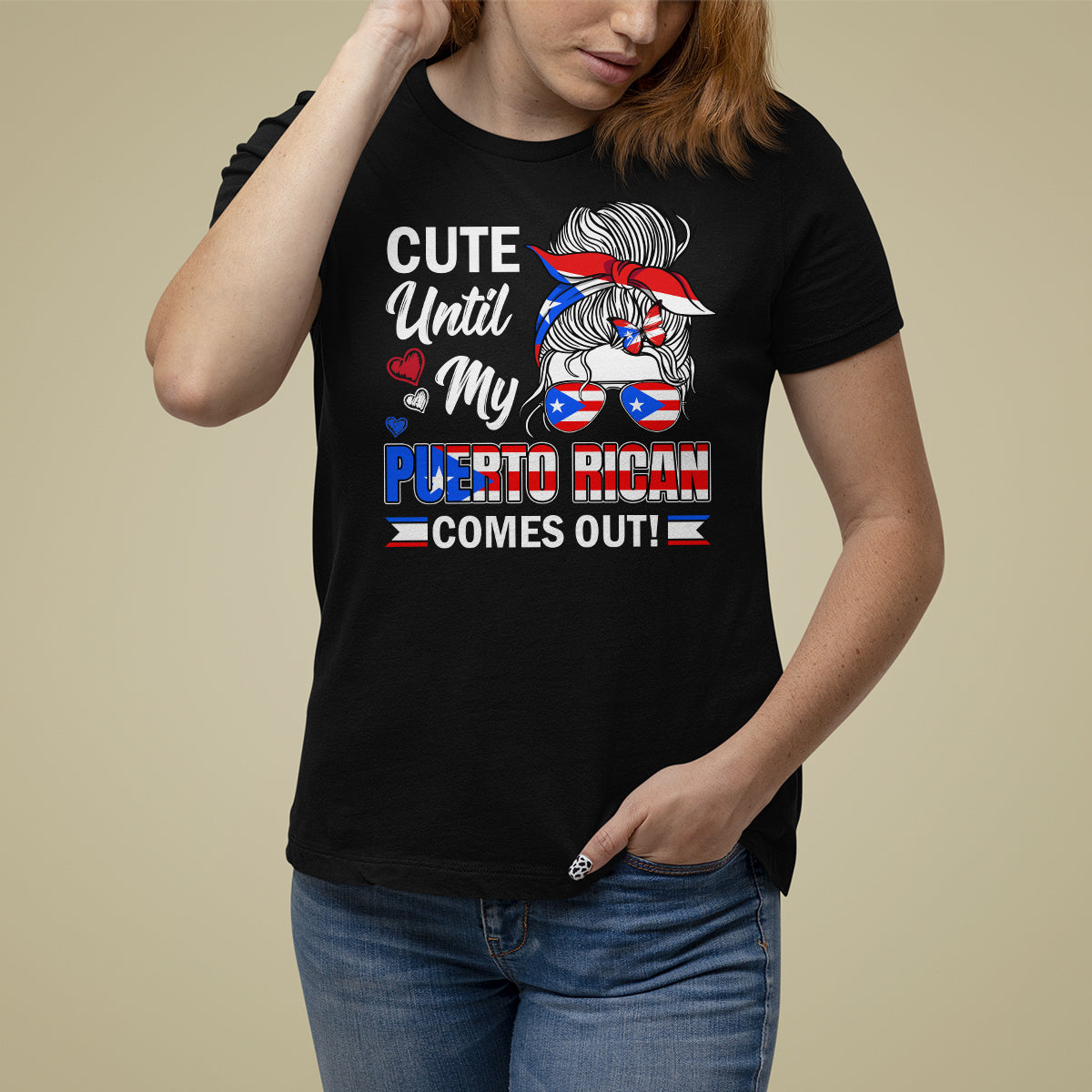 Cute Until My Puerto Rican Comes Out Messy Bun Women Girl T Shirt For Women - Wonder Print Shop
