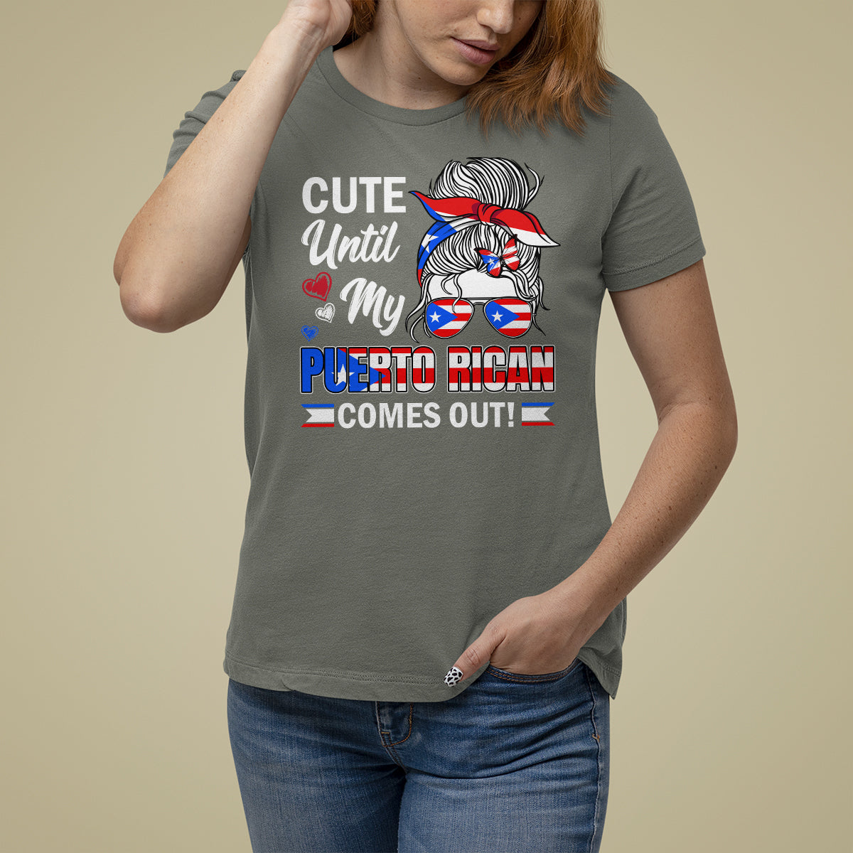 Cute Until My Puerto Rican Comes Out Messy Bun Women Girl T Shirt For Women - Wonder Print Shop