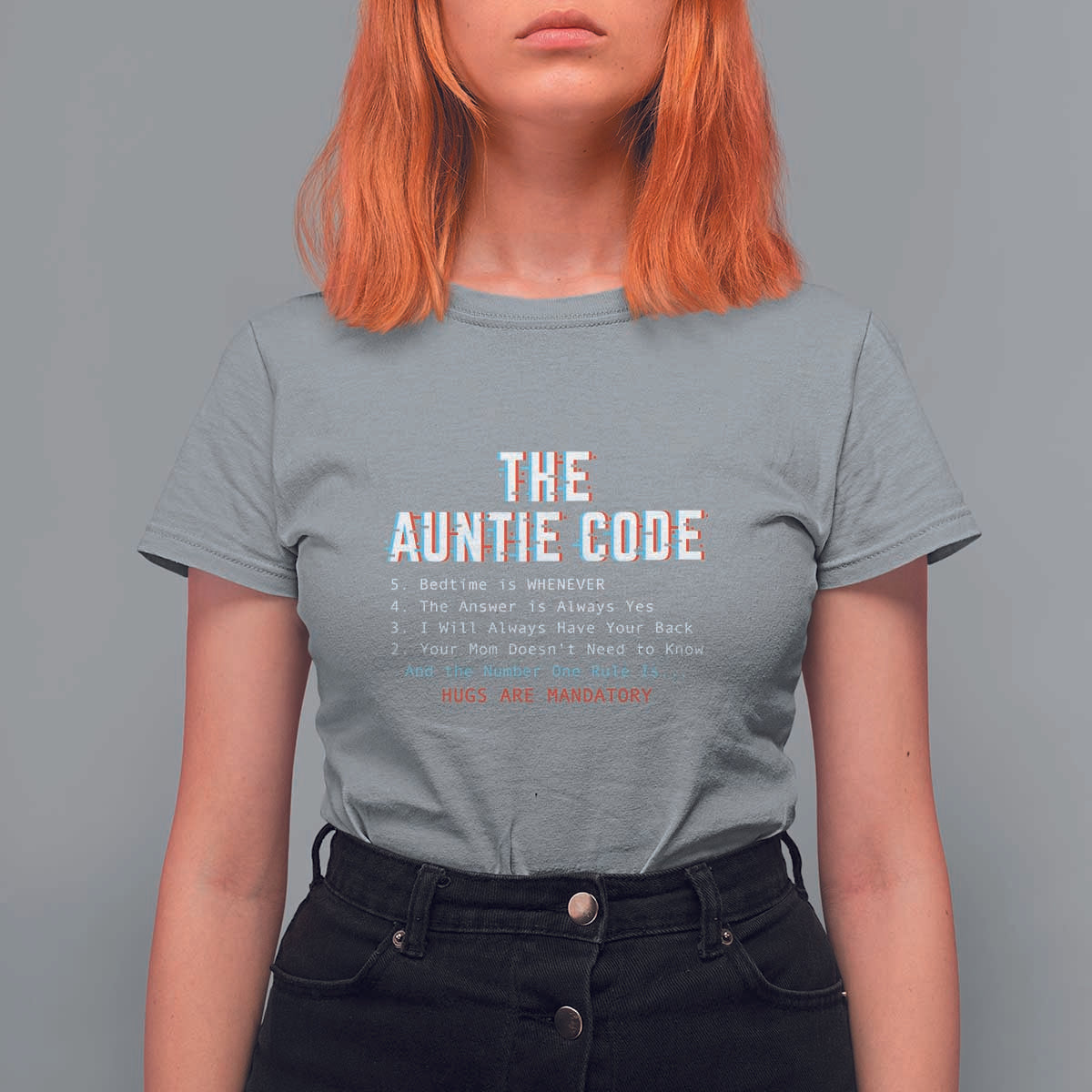 Funny Aunt T Shirt For Women The Auntie Code Hugs Are Mandatory - Wonder Print Shop