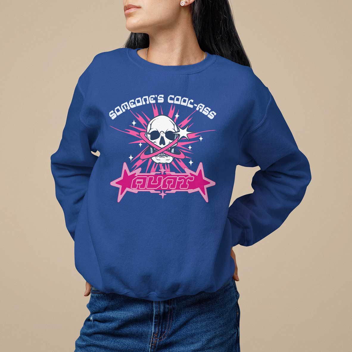 Auntie Club Sweatshirt Someone's Cool Ass Aunt Skeleton Y2K - Wonder Print Shop