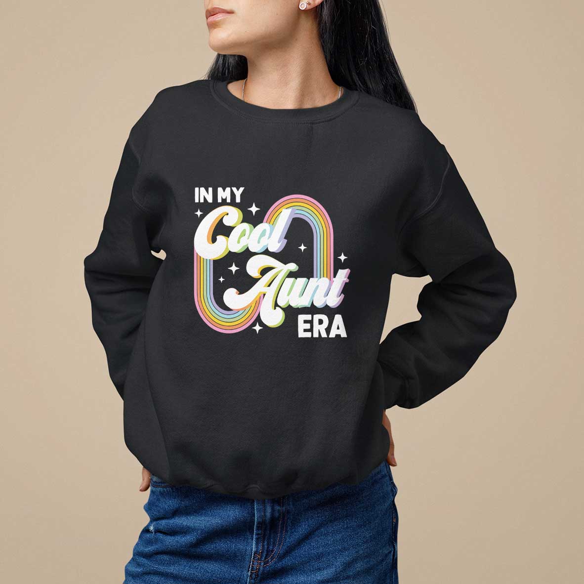 In My Cool Aunt Era Rainbow Groovy Sweatshirt - Wonder Print Shop