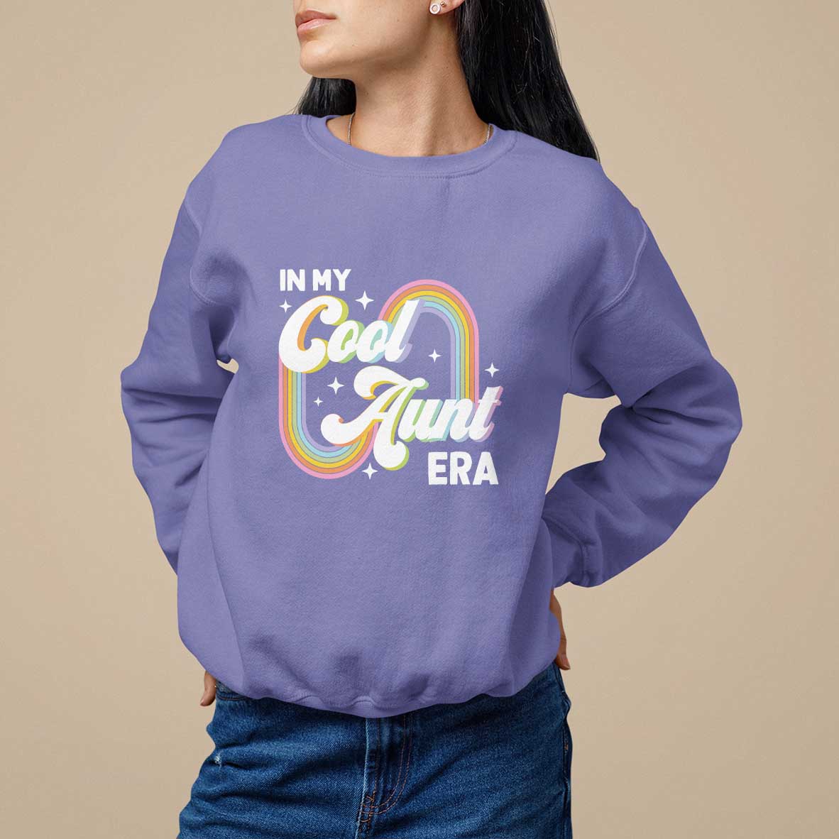 In My Cool Aunt Era Rainbow Groovy Sweatshirt - Wonder Print Shop
