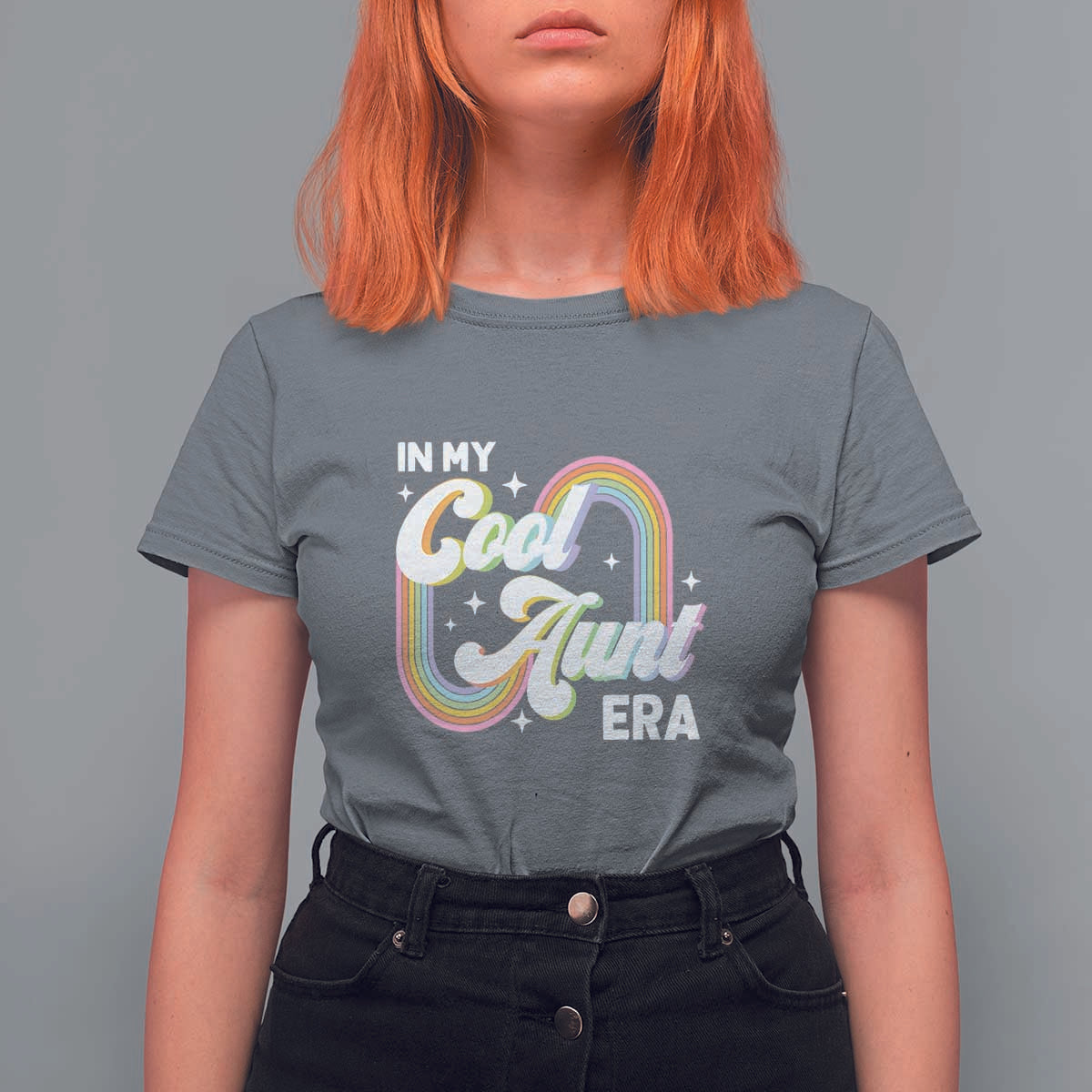 In My Cool Aunt Era Rainbow Groovy T Shirt For Women - Wonder Print Shop
