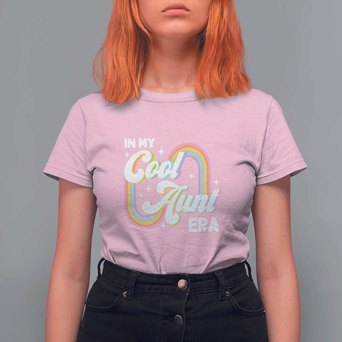 In My Cool Aunt Era Rainbow Groovy T Shirt For Women - Wonder Print Shop