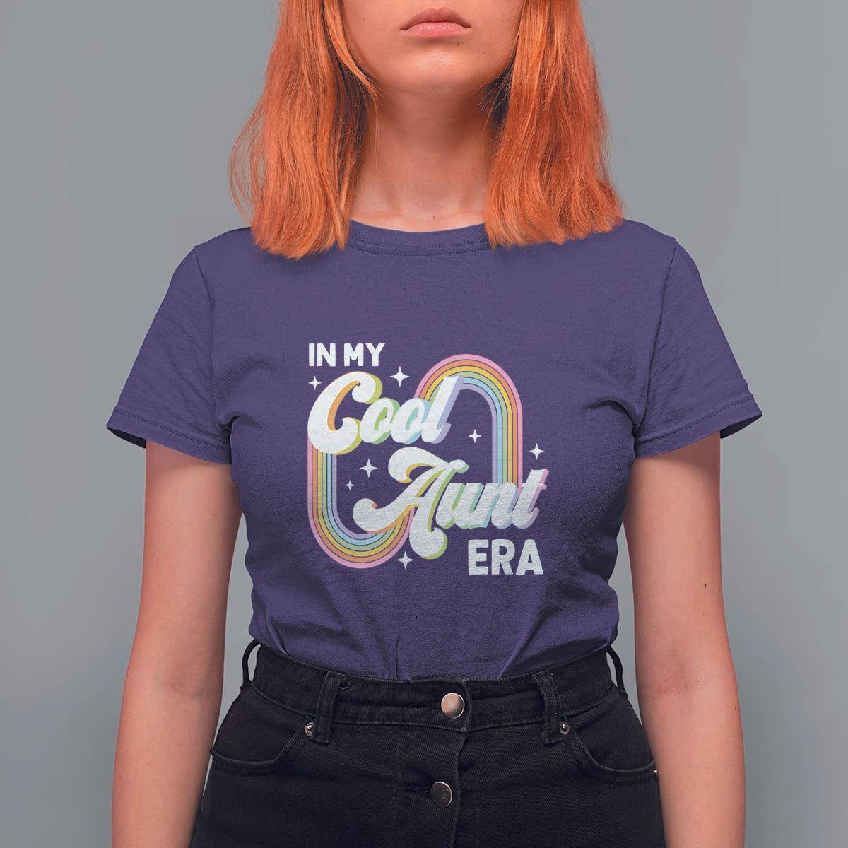 In My Cool Aunt Era Rainbow Groovy T Shirt For Women - Wonder Print Shop