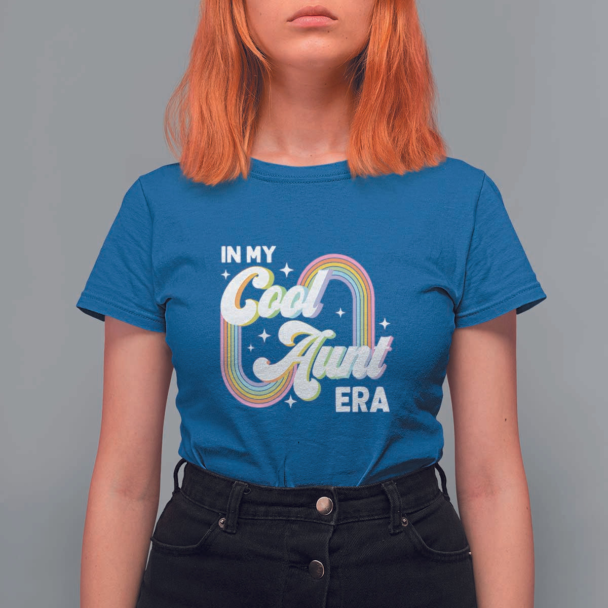 In My Cool Aunt Era Rainbow Groovy T Shirt For Women - Wonder Print Shop