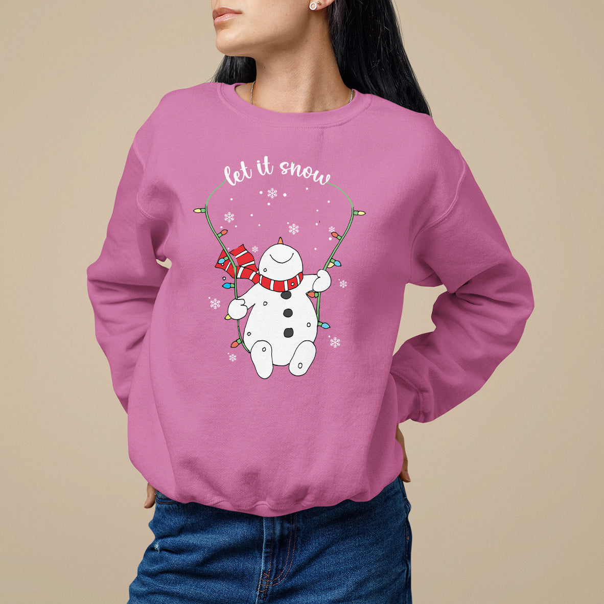 Christmas Sweatshirt Let It Snow Cute Snowman Xmas - Wonder Print Shop