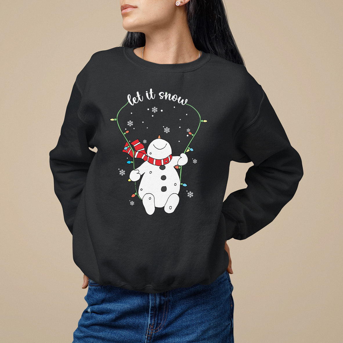Christmas Sweatshirt Let It Snow Cute Snowman Xmas - Wonder Print Shop