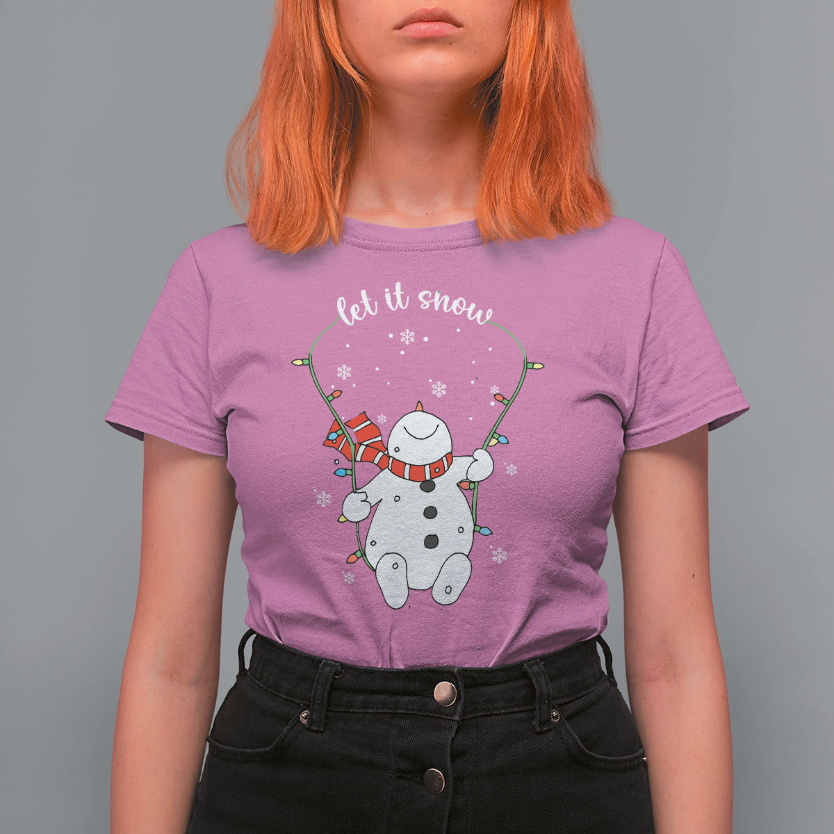 Christmas T Shirt For Women Let It Snow Cute Snowman Xmas - Wonder Print Shop
