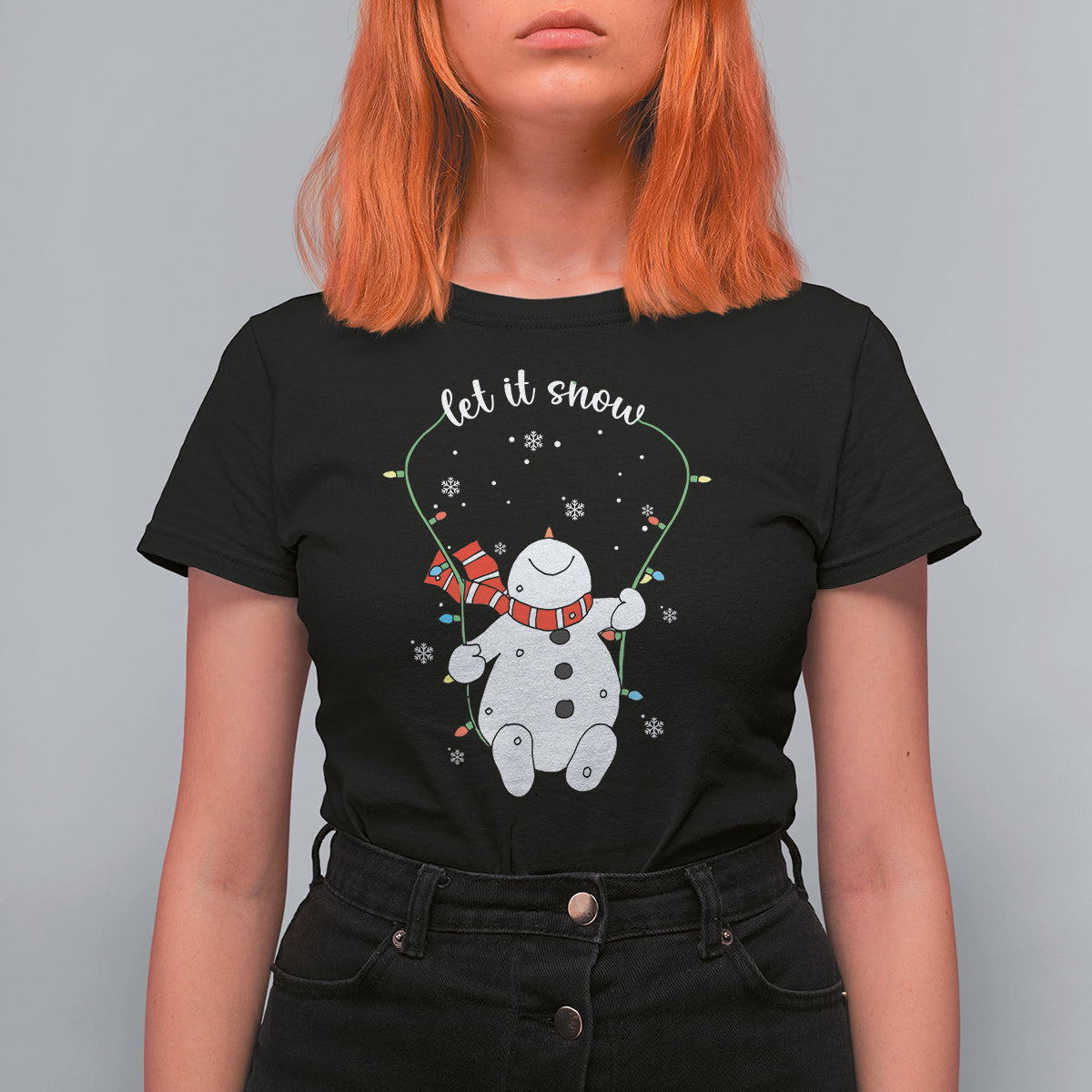 Christmas T Shirt For Women Let It Snow Cute Snowman Xmas - Wonder Print Shop